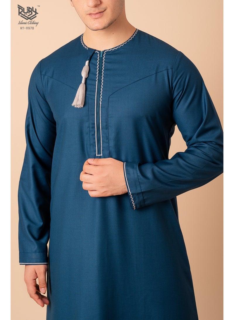RUBY ISLAMIC CLOTHING Omani/Emirati Dishdasha – Men's Omani/Emirati Style Thobe Kandura Classic - Full-Length Long Sleeve Islamic Jubbah - Image 4